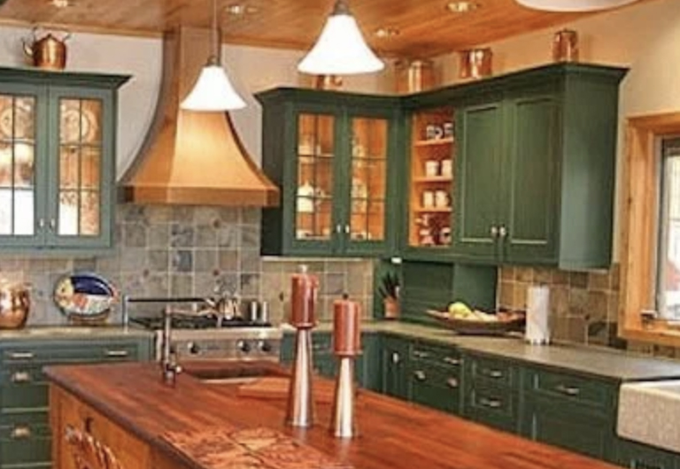 green cabinets